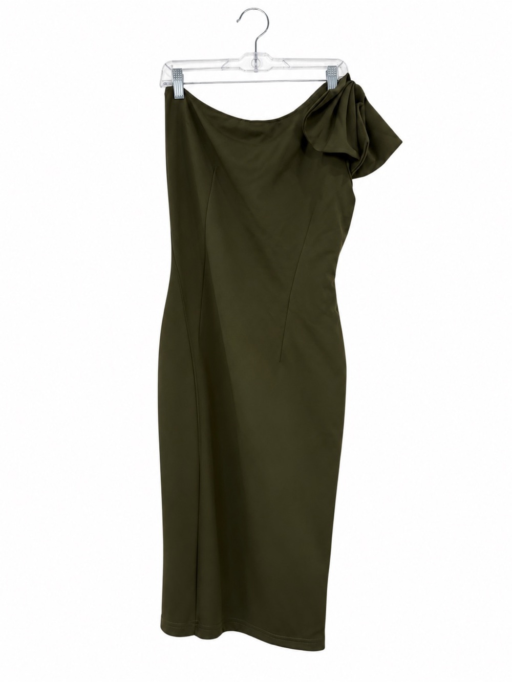 PRETTYGARDEN Olive Green One Shoulder Ruffle Mini Dress Size S - Picture 4 of 5